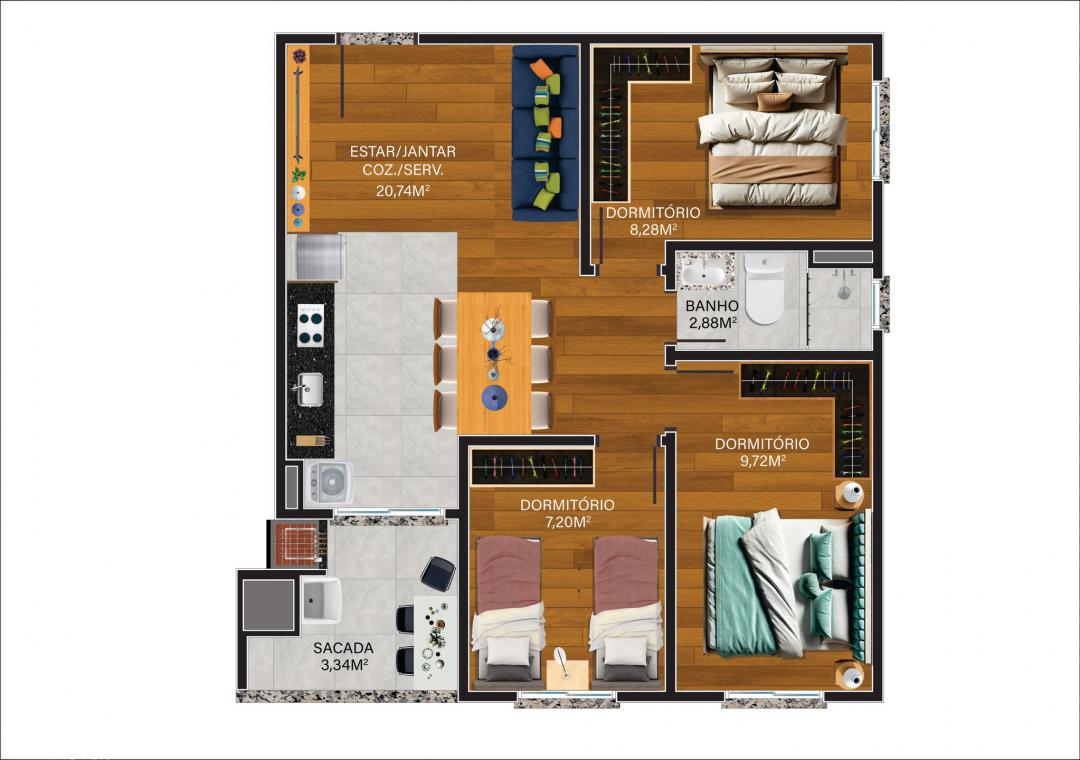 Apartamento, 3 quartos, 61 m² - Foto 3