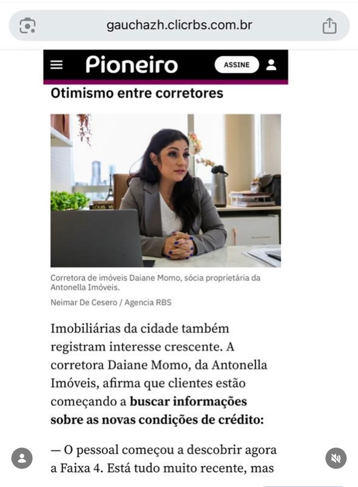 Reportagem do Jornal Pioneiro com nossa Diretora Daiane Momo