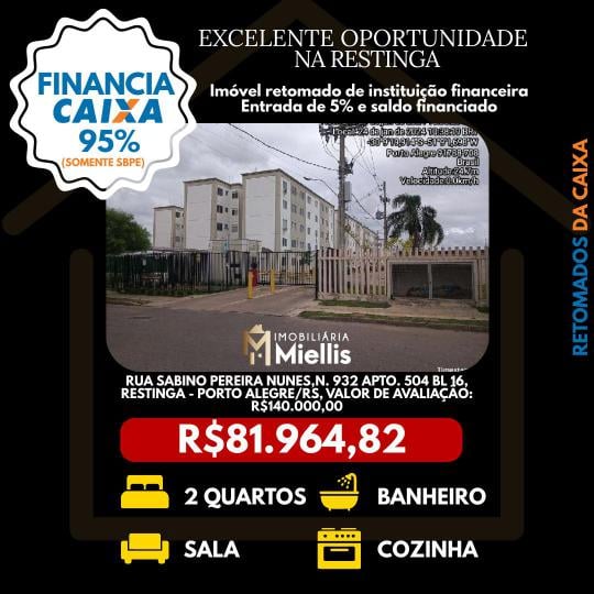Retomados CAIXA à venda no bairro RESTINGA, Porto Alegre, Referencia: 57580838